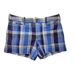 Polo Ralph Lauren Womens Plaid Short Shorts Size 2 Blue White Casual Mid Rise